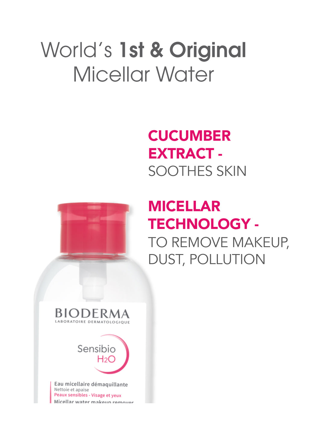Sensibio H2O Dermatological Micellar Water - Gently Removes Makeup Prevents Clogged Pores Pump Bottle