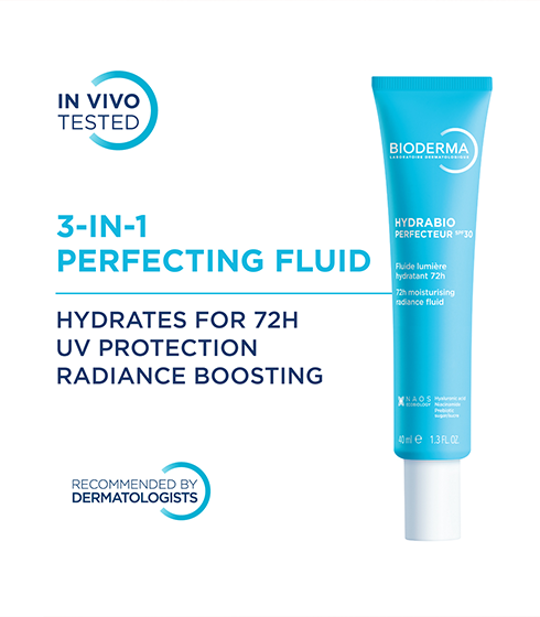 Hydrabio Perfecteur SPF30 3-in-1 Hydrating Sunscreen with Glow – 72H Moisturizing Radiance Fluid