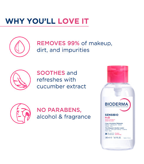 Sensibio H2O Dermatological Micellar Water - Gently Removes Makeup Prevents Clogged Pores Pump Bottle